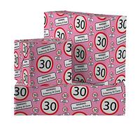 Hunts England - 2 Sheets Of Humorous 30th Birthday Luxury Wrapping Paper - Pink - Includes 2 Gift Tags - Age 30 Folded Gift Wrap For Him/Her - Road Sign Collection - Age Thirty Gift Wrap