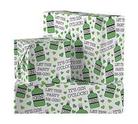 Hunts England - 2 Sheets Of It's Gin O'Clock Birthday Luxury Wrapping Paper - Includes 2 Gift Tags - Premium Folded Gift Wrap - Iconic Collection - For Best Friend, Mum, Dad, Wife, Him, Her, etc.