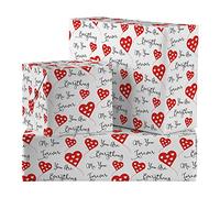 Hunts England - 2 Sheets Of Romantic/Love/me/You Luxury Wrapping Paper For Him/Her - Includes 2 Gift Tags - Folded Gift Wrap For Boyfriend, Girlfriend, Husband, Wife - Red Heart Collection