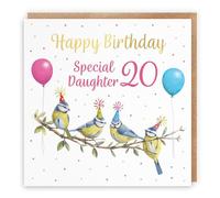 Hunts England - 20th Daughter Blue Tits Birthday Card - Gold Foil - Milo's Gallery - Age 20 Wildlife Funny Birthday Card For Daughter - For 20 Year Old Animal Fan - Age Twenty