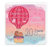 Hunts England - 20th Son And Daughter-in-Law Hot Air Balloon Anniversary Card - Cute Bears - Luxury 20th Anniversary Card For Son And Daughter-in-Law - Son And Daughter-in-Law 20th Anniversary Card