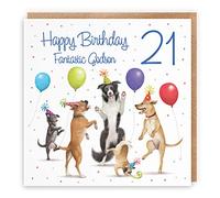 Hunts England - 21st Godson Birthday Card - Dancing Dogs - Fantastic Godson - Age 21 - Funny Men's 21st Birthday Card - Milo's Gallery - Age Twenty One