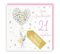 Hunts England - 21st Great Granddaughter Contemporary Hearts Birthday Card - Gold Foil - Milo's Gallery - Age 21 Champagne, Hearts Birthday Card For Great Granddaughter - Fabulous Pink Envelope