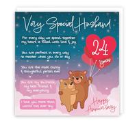 Hunts England - 24th Anniversary Card for Husband - Starry Night, Cute Bears, Romantic Poem