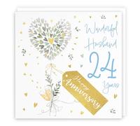 Hunts England - 24th Wedding Anniversary Card - Gold Foil Contemporary Hearts - Luxury Card for Husband - Happy Anniversary
