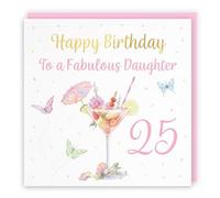 Hunts England - 25th Daughter Pink Cocktail And Butterflies Birthday Card - Gold Foil - Milo's Gallery - Age 25 Elegant Birthday Card For Daughter - Age Twenty Five