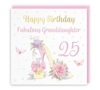 Hunts England - 25th Granddaughter High Heel And Perfume Birthday Card - Gold Foil - Milo's Gallery - Age 25 Pretty Birthday Card For Granddaughter - Age Twenty Five