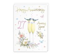 Hunts England - 27th Anniversary Card For Him Or Her - A5 Size - Champagne Flutes - Gold Foil - 27th Anniversary Card For Couples, Partner, Husband, Wife, etc. - Milo's Gallery