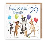 Hunts England 29th Son Birthday Card - Dancing Dogs - Fantastic Son - Age 29 - Men's 29th Birthday Card - Milo's Gallery - Funny