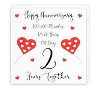 Hunts England - 2nd Wedding Anniversary Card - 2 Years Together - Happy Anniversary - Timeless Collection - Cute Fun Card