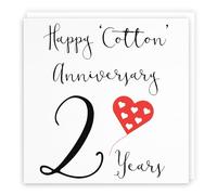 Hunts England - 2nd Wedding Anniversary Card - Happy Cotton Anniversary - 2 Years - Red Heart Collection - For Couple, Husband, Wife, Friends