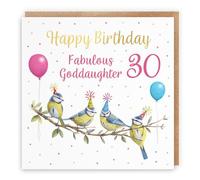 Hunts England - 30th Goddaughter Blue Tits Birthday Card - Gold Foil - Milo's Gallery - Age 30 Birds Funny Birthday Card For Goddaughter - For 30 Year Old - Age Thirty