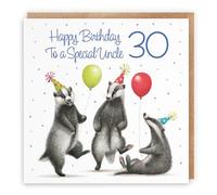 Hunts England - 30th Uncle Badgers Birthday Card - Milo's Gallery - Age 30 Wildlife Funny Birthday Card For Uncle - For 30 Year Old Animal Fan - Age Thirty