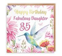 Hunts England - 35th Daughter Hummingbird Birthday Card - With Gold Foil - Pretty Flowers - Age 35 Card For Daughter - Milo's Gallery - Age Thirty Five Floral Birthday