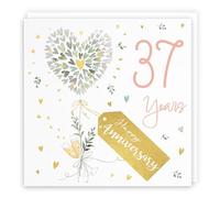 Hunts England - 37th Anniversary Card - 37 Years - Contemporary Hearts - Gold Foil - 37th Wedding Anniversary Card For Couples, Partner, Husband, Wife, etc. - Milo's Gallery