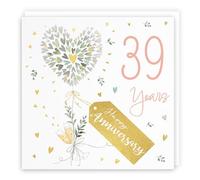 Hunts England - 39th Anniversary Card - 39 Years - Contemporary Hearts - Gold Foil - 39th Wedding Anniversary Card For Couples, Partner, Husband, Wife, etc. - Milo's Gallery
