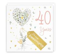Hunts England - 40th Anniversary Card - 40 Years - Contemporary Hearts - Gold Foil - 40th Wedding Anniversary Card For Couples, Partner, Husband, Wife, etc. - Milo's Gallery