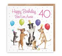 Hunts England 40th Auntie Birthday Card - Dancing Dogs - Best Ever Auntie - Age 40 - Women's 40th Birthday Card - Milo's Gallery - Funny