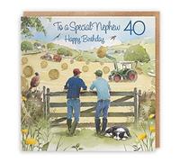 Hunts England - 40th Nephew Farmers Birthday Card - Age 40 Card For Nephew - 'Haymaking' - Farmers And Tractors - Milo's Gallery Collection - Age Forty Nephew's Birthday - Fun