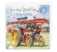 Hunts England - 40th Son Traction Engine Birthday Card - Age 40 Card For Son - Steam Tractor - Milo's Gallery Collection - Age Forty Birthday - 40 Year Old