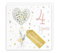 Hunts England - 4th Anniversary Card - 4 Years - Contemporary Hearts - Gold Foil - 4th Wedding Anniversary Card For Couples, Partner, Husband, Wife, etc. - Milo's Gallery