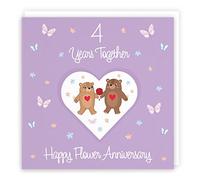 Hunts England - 4th Anniversary Card For Him Or Her - 4 Years - Flower Anniversary - Romantic Meadows - Fun Card - Fourth Anniversary Card For Couples, Boyfriend, Girlfriend, Husband, Wife, etc.