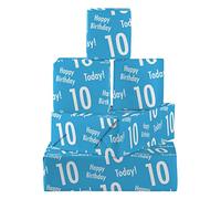 Hunts England - 5 Sheets Of 10th Birthday Blue Fun Wrapping Paper For Boy - Includes 5 Gift Tags - Age 10 Male Folded Gift Wrap - Urban Colour Collection - Age Ten Gift Wrap For Boys