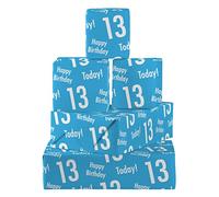Hunts England - 5 Sheets Of 13th Birthday Blue Fun Wrapping Paper For Him - Includes 5 Gift Tags - Age 13 Male Folded Gift Wrap - Urban Colour Collection - Age Thirteen Gift Wrap For Boys