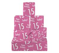 Hunts England - 5 Sheets Of 15th Birthday Pink Fun Wrapping Paper For Girl - Includes 5 Gift Tags - Age 15 Female Folded Gift Wrap - Urban Colour Collection - Age Fifteen Gift Wrap For Girls