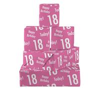 Hunts England - 5 Sheets Of 18th Birthday Pink Fun Wrapping Paper For Her - Includes 5 Gift Tags - Age 18 Female Folded Gift Wrap - Urban Colour Collection - Age Eighteen Gift Wrap For Women