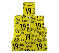 Hunts England - 5 Sheets Of 19th Funny Rude Birthday Fun Wrapping Paper - Includes 5 Gift Tags - Age 19 Folded Gift Wrap For Him/Her - Holy Shit Collection - Age Nineteen Gift Wrap