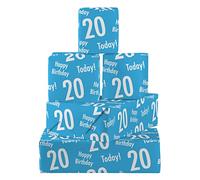 Hunts England - 5 Sheets Of 20th Birthday Blue Fun Wrapping Paper For Men - Includes 5 Gift Tags - Age 20 Male Folded Gift Wrap - Urban Colour Collection - Age Twenty Gift Wrap For Men
