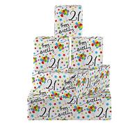Hunts England - 5 Sheets Of 21st Birthday Fun Wrapping Paper - Includes 5 Gift Tags - Age 21 Folded Gift Wrap For Him/Her - Iconic Collection - Colourful Age Twenty One Gift Wrap For Men/Women