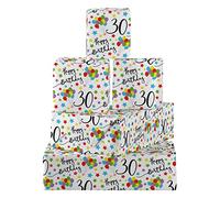 Hunts England - 5 Sheets Of 30th Birthday Fun Wrapping Paper - Includes 5 Gift Tags - Age 30 Folded Gift Wrap For Him/Her - Iconic Collection - Colourful Age Thirty Gift Wrap For Men/Women