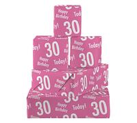 Hunts England - 5 Sheets Of 30th Birthday Pink Fun Wrapping Paper For Her - Includes 5 Gift Tags - Age 30 Female Folded Gift Wrap - Urban Colour Collection - Age Thirty Gift Wrap For Women