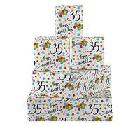 Hunts England - 5 Sheets Of 35th Birthday Fun Wrapping Paper - Includes 5 Gift Tags - Age 35 Folded Gift Wrap For Him/Her - Iconic Collection - Colourful Age Thirty Five Gift Wrap