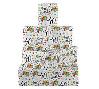 Hunts England - 5 Sheets Of 40th Birthday Fun Wrapping Paper - Includes 5 Gift Tags - Age 40 Folded Gift Wrap For Him/Her - Iconic Collection - Colourful Age Forty Gift Wrap For Men/Women