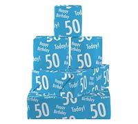Hunts England - 5 Sheets Of 50th Birthday Blue Fun Wrapping Paper For Him - Includes 5 Gift Tags - Age 50 Male Folded Gift Wrap - Urban Colour Collection - Age Fifty Gift Wrap For Men