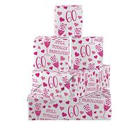 Hunts England - 5 Sheets Of 60th Birthday Female Fun Wrapping Paper - Includes 5 Gift Tags - Age 60 Folded Gift Wrap For Her - Still Totally Fabulous Collection - Colourful Age Sixty Gift Wrap