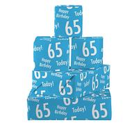 Hunts England - 5 Sheets Of 65th Birthday Blue Fun Wrapping Paper For Him - Includes 5 Gift Tags - Age 65 Male Folded Gift Wrap - Urban Colour Collection - Age Sixty Five Gift Wrap For Men