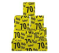 Hunts England - 5 Sheets Of 70th Birthday Fun Wrapping Paper - Includes 5 Gift Tags - Age 70 Folded Gift Wrap For Him/Her - Holy Shit Collection - Rude Age Seventy Gift Wrap For Men/Women