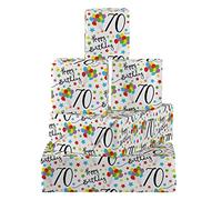 Hunts England - 5 Sheets Of 70th Birthday Fun Wrapping Paper - Includes 5 Gift Tags - Age 70 Folded Gift Wrap For Him/Her - Iconic Collection - Colourful Age Seventy Gift Wrap For Men/Women
