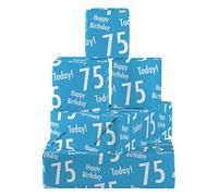 Hunts England - 5 Sheets Of 75th Birthday Blue Fun Wrapping Paper For Men - Includes 5 Gift Tags - Age 75 Male Folded Gift Wrap - Urban Colour Collection - Age Seventy Five Gift Wrap For Him