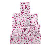 Hunts England - 5 Sheets Of 90th Birthday Fabulous Fun Wrapping Paper For Her - Includes 5 Gift Tags - Age 90 Female Folded Gift Wrap - Still Totally Fabulous Collection - Age Ninety Gift Wrap
