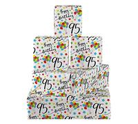 Hunts England - 5 Sheets Of 95th Birthday Fun Wrapping Paper - Includes 5 Gift Tags - Age 95 Folded Gift Wrap For Him/Her - Iconic Collection - Colourful Age Ninety Five Gift Wrap