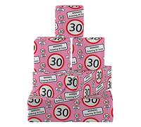 Hunts England - 5 Sheets Of Funny 30th Birthday Fun Wrapping Paper - Pink - Includes 5 Gift Tags - Age 30 Folded Gift Wrap For Him/Her - Road Sign Collection - Age Thirty Gift Wrap