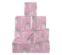 Hunts England - 5 Sheets Of Girl 4th Birthday Unicorn Fun Wrapping Paper - Includes 5 Gift Tags - Age 4 Female Folded Gift Wrap For Girl - Unicorn Collection - Age Four Pink Gift Wrap