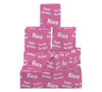 Hunts England - 5 Sheets Of Niece Birthday Fun Wrapping Paper - Includes 5 Gift Tags - Niece Female Folded Gift Wrap For A Girl - Urban Colour Collection