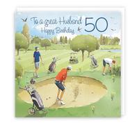 Hunts England - 50th Husband Golfing Birthday Card - Age 50 Card For Husband - 'Golf Bunker' - Milo's Gallery Collection - Age Fifty Birthday - 50 Year Old