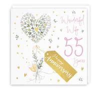 Hunts England - 55th Wedding Anniversary Card for Wife - Happy Anniversary - Contemporary Hearts, Gold Foil - Luxury